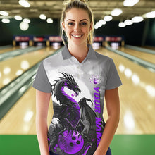 Load image into Gallery viewer, Black And Purple Custom Dragon Bowling Polo Shirts For Women, Dragon Bowling Team Shirts IPHW8817