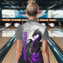 Load image into Gallery viewer, Black And Purple Custom Dragon Bowling Polo Shirts For Women, Dragon Bowling Team Shirts IPHW8817