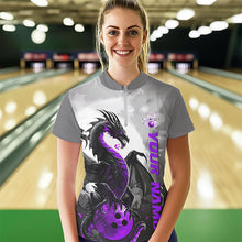 Load image into Gallery viewer, Black And Purple Custom Dragon Bowling Women Quarter-Zip Shirts, Dragon Bowling Team Shirts IPHW8817