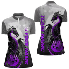 Load image into Gallery viewer, Black And Purple Custom Dragon Bowling Women Quarter-Zip Shirts, Dragon Bowling Team Shirts IPHW8817