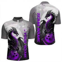 Load image into Gallery viewer, Black And Purple Custom Dragon Bowling Quarter-Zip Shirts For Men, Dragon Bowling Team Shirts IPHW8817