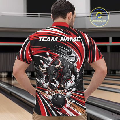 Custom Black And Red Angry Bull Bowling Jerseys, Bowling Team League Men Quarter Zip Shirt IPHW11818