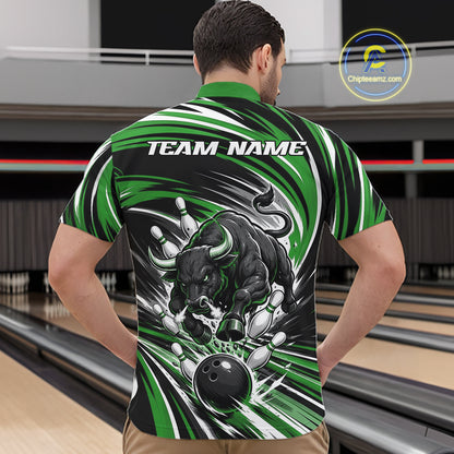 Custom Black And Green Angry Bull Bowling Jerseys, Bowling Team League Men Quarter Zip Shirt IPHW11821