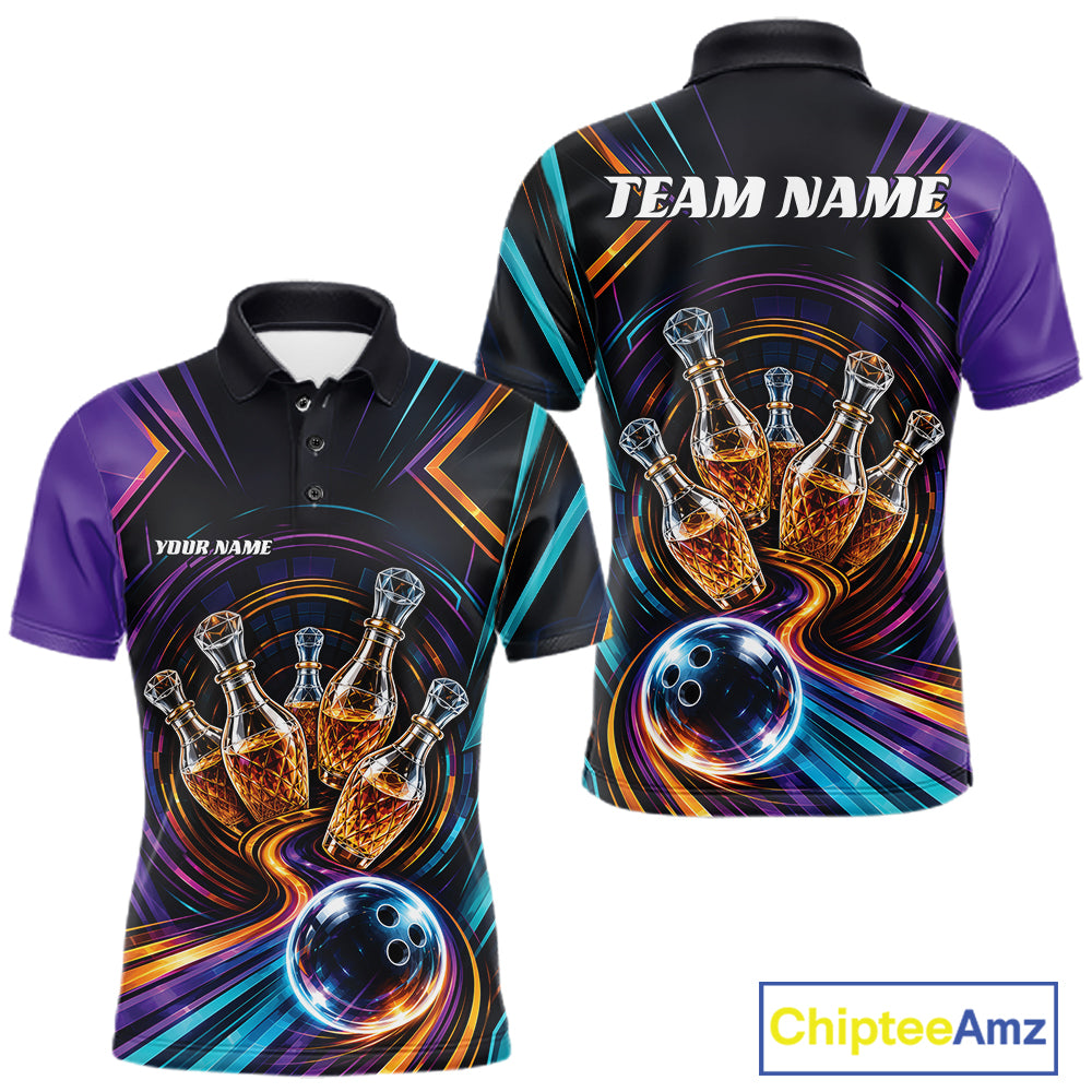 Custom Colorful Wine Bowling Men Polo Shirts, Wine Lovers Bowling Team Jersey IPHW11829