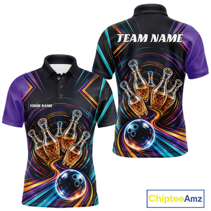 Custom Colorful Wine Bowling Men Polo Shirts, Wine Lovers Bowling Team Jersey IPHW11829