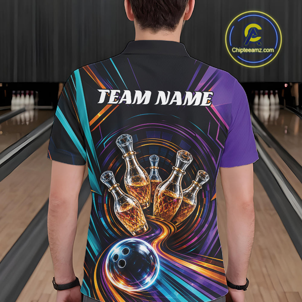 Custom Colorful Wine Bowling Men Polo Shirts, Wine Lovers Bowling Team Jersey IPHW11829