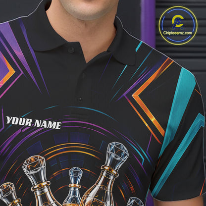 Custom Colorful Wine Bowling Men Polo Shirts, Wine Lovers Bowling Team Jersey IPHW11829