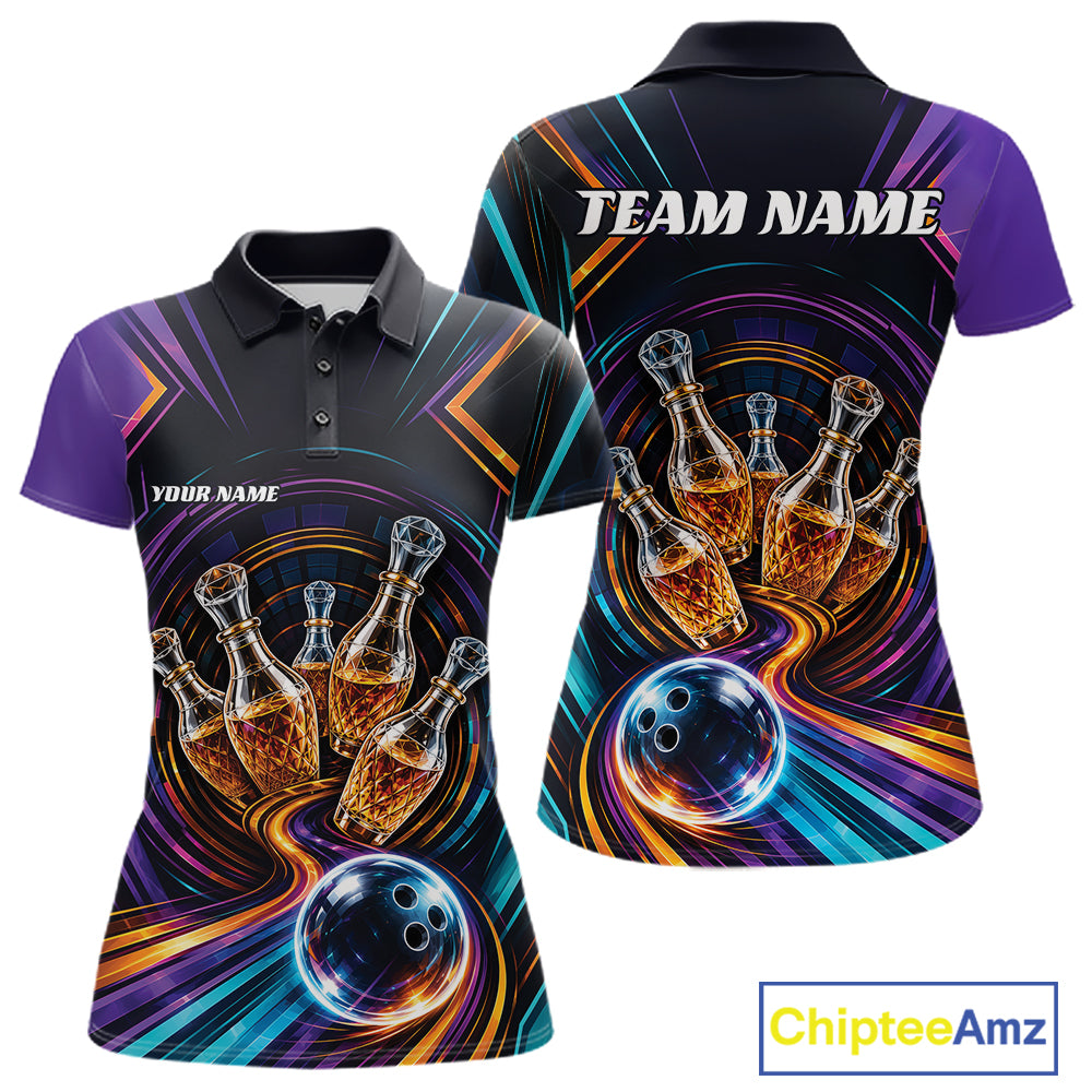 Custom Colorful Wine Bowling Women Polo Shirts, Wine Lovers Bowling Team Jersey IPHW11829