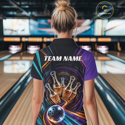 Custom Colorful Wine Bowling Women Polo Shirts, Wine Lovers Bowling Team Jersey IPHW11829