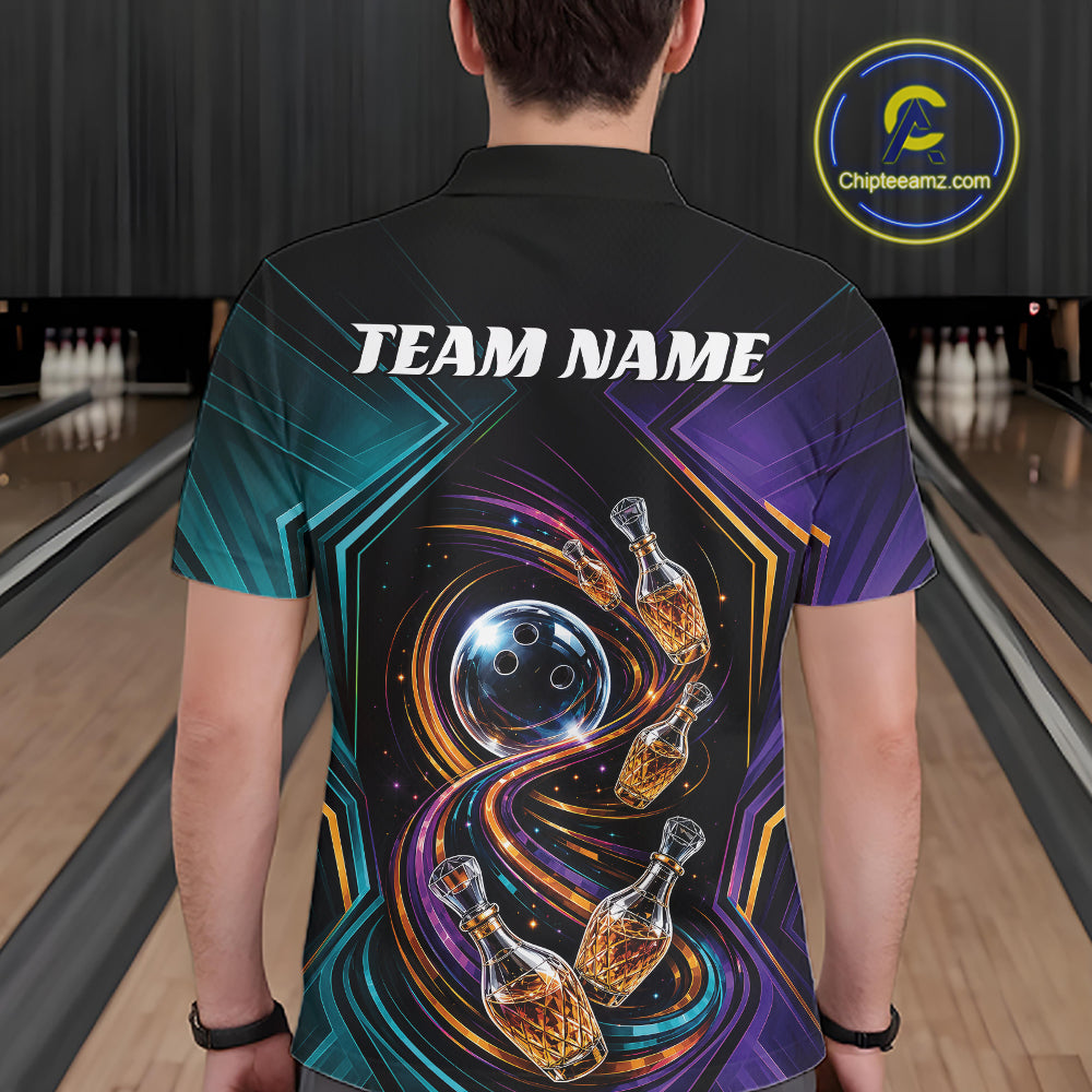 Custom Colorful Wine Bowling Men Polo Shirts, Wine Lovers Bowling Team Jersey IPHW11830