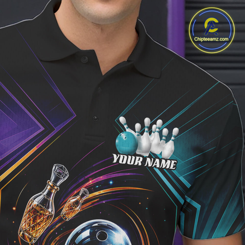 Custom Colorful Wine Bowling Men Polo Shirts, Wine Lovers Bowling Team Jersey IPHW11830