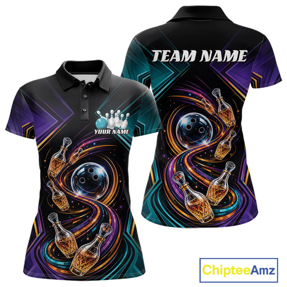 Custom Colorful Wine Bowling Women Polo Shirts, Wine Lovers Bowling Team Jersey IPHW11830