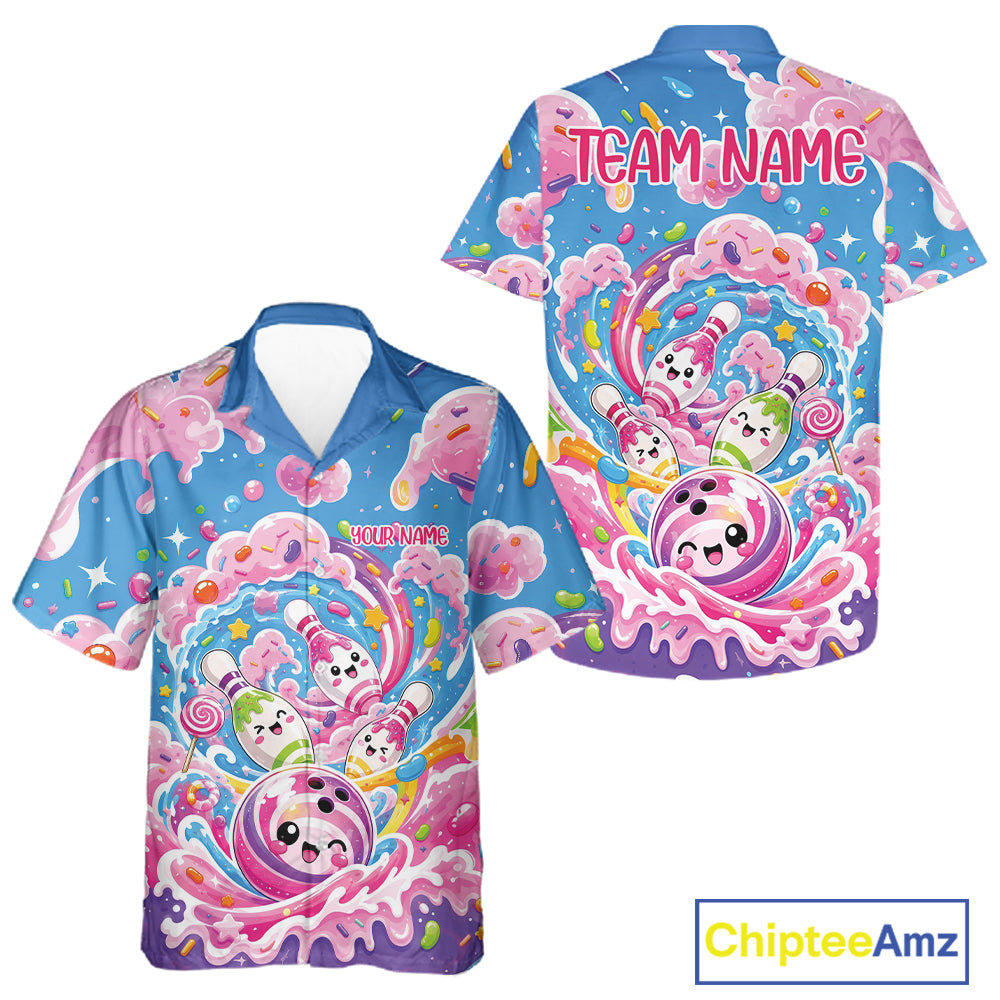 Custom Colorful Cute Funny Candy Bowling Kids Button Up Shirt, Playful Bowling Shirt IPHW11831