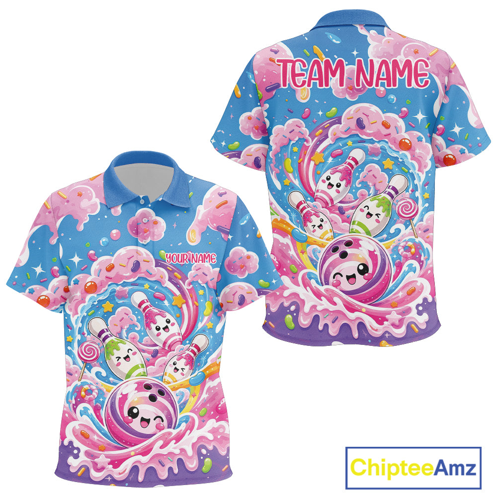 Custom Colorful Cute Funny Candy Bowling Kid Polo Shirt, Playful Bowling Shirt IPHW11831