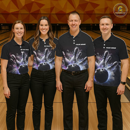 Custom Men Bowling Polo Shirts Smoke Bowling Team Jerseys Strike Bowling Shirts IPHW5402