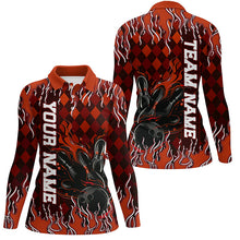 Load image into Gallery viewer, Orange Argyle Pattern Custom Flame Strike Bowling Shirts For Women, Bowling Team3 Outfit IPHW7898