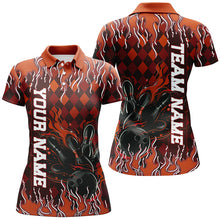 Load image into Gallery viewer, Orange Argyle Pattern Custom Flame Strike Bowling Shirts For Women, Bowling Team3 Outfit IPHW7898