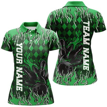 Load image into Gallery viewer, Green Argyle Pattern Custom Flame Strike Bowling Shirts For Women, Bowling Team Outfit IPHW7899