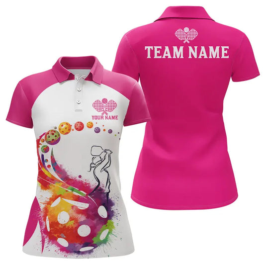 Custom Pink Watercolor Pickleball Polo Shirts For Women, Pickleball Jerseys IPHW8104