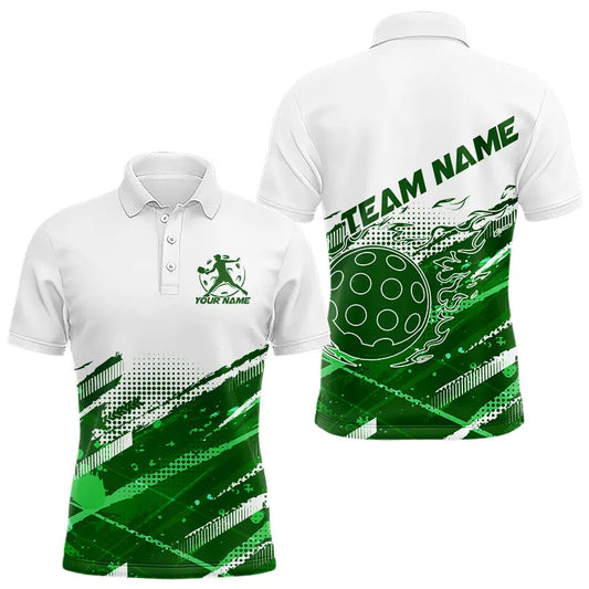 Custom Green Flame Pickleball Polo Shirts For Men, Pickleball Team Name Shirt IPHW8110