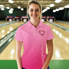 Load image into Gallery viewer, Pink Bowling Heart Custom Valentines Bowling Polo Shirts For Women, Bowling Couple Shirt IPHW8338