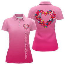 Load image into Gallery viewer, Pink Bowling Heart Custom Valentines Bowling Polo Shirts For Women, Bowling Couple Shirt IPHW8338