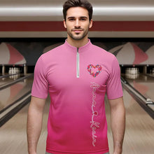 Load image into Gallery viewer, Pink Bowling Heart Custom Valentines Bowling Quarter-Zip Shirts For Men, Bowling Couple Shirt IPHW8338