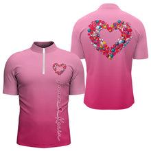 Load image into Gallery viewer, Pink Bowling Heart Custom Valentines Bowling Quarter-Zip Shirts For Men, Bowling Couple Shirt IPHW8338