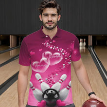 Load image into Gallery viewer, Pink Heart Theme Custom Valentines Bowling Polo Shirts For Men, Couple Bowling Shirt IPHW8347