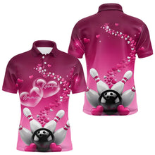 Load image into Gallery viewer, Pink Heart Theme Custom Valentines Bowling Polo Shirts For Men, Couple Bowling Shirt IPHW8347