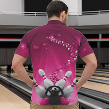 Load image into Gallery viewer, Pink Heart Theme Custom Valentines Bowling Quarter-Zip Shirts For Men, Couple Bowling Shirt IPHW8347