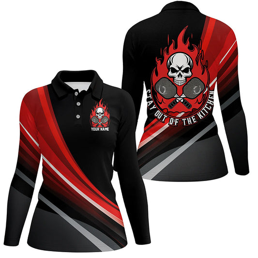 Custom Skull Women's Pickleball Polo Shirts "Stay Out Of The Kitchen" Pickleball | Red IPHW6905