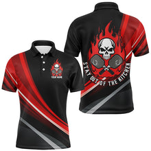 Load image into Gallery viewer, Custom Skull Men'S Pickleball Polo Shirts, "Stay Out Of The Kitchen" Pickleball Attire | Red IPHW6905