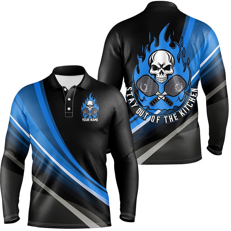 Custom Skull Men'S Pickleball Polo Shirts, "Stay Out Of The Kitchen" Pickleball Attire | Blue IPHW6907
