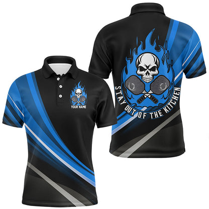 Custom Skull Men'S Pickleball Polo Shirts, "Stay Out Of The Kitchen" Pickleball Attire | Blue IPHW6907