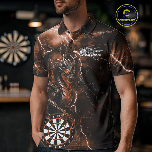 Custom Orange Thunder Lightning Dragon Dart Team Polo Shirt For Men, Dart League Shirt IPHW10000