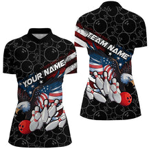 Load image into Gallery viewer, American Flag Eagle Custom Patriotic US Flag Ladies Bowling Shirts, Black Bowling Uniform IPHW7922