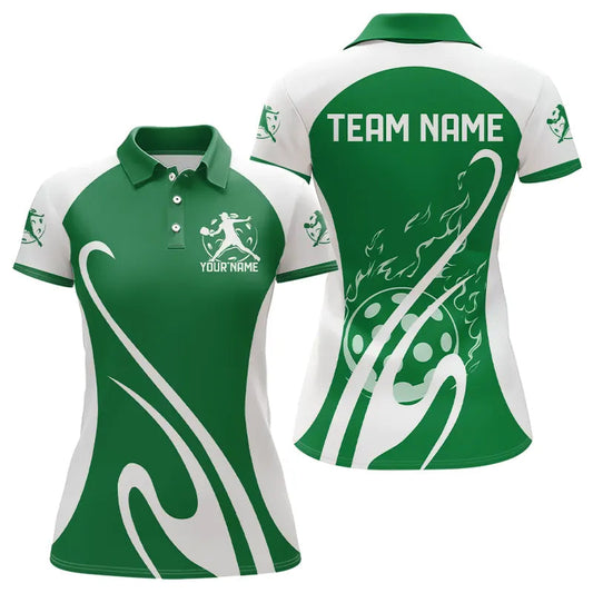 Custom Green Pickleball Polo Shirts For Women, Flame Pickleball Tournament Team Shirt IPHW8117