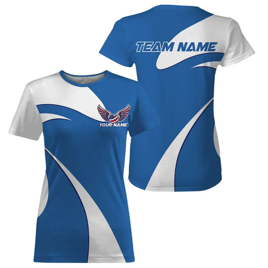 Custom American Flag Picklebal Wings Blue T-Shirts For Women, Patriot Pickleball Team Shirt IPHW8118