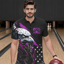 Load image into Gallery viewer, Black And Purple American Flag Eagle Custom Patriotic Flame Bowling Team Men Polo Shirts IPHW8850