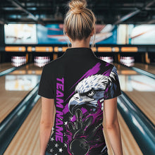 Load image into Gallery viewer, Black And Purple American Flag Eagle Custom Patriotic Flame Bowling Team Women Polo Shirts IPHW8850