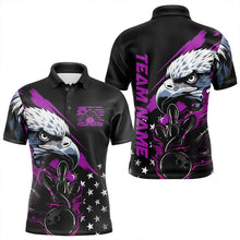 Load image into Gallery viewer, Black And Purple American Flag Eagle Custom Patriotic Flame Bowling Team Men Polo Shirts IPHW8850