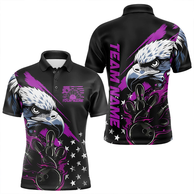 Black And Purple American Flag Eagle Custom Patriotic Flame Bowling Team Men Polo Shirts IPHW8850