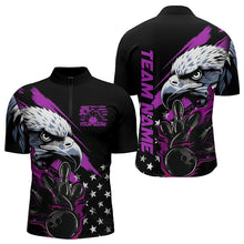 Load image into Gallery viewer, Black And Purple American Flag Eagle Custom Patriotic Flame Bowling Team Men Quarter-Zip Shirts IPHW8850