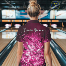 Load image into Gallery viewer, Custom Elegant Pink Roses And Butterfly Women Bowling Shirt, Flower Bowling League Shirt IPHW10928