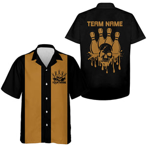 Custom Hawaiian Vintage Bowling Shirts For Men And Women, Skull Tattoo Retro Bowling Shirt For Bowling Team IPHW6595