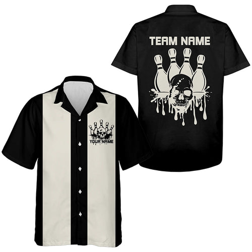 Custom Hawaiian Vintage Bowling Shirts For Men And Women, Skull Tattoo Retro Bowling Shirt For Bowling Team IPHW6595