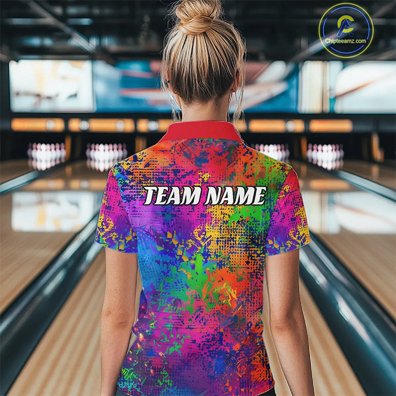 Custom Colorful Bowling Polo Shirts For Women, Pride Colors Ladies Bowling Shirts Outfit IPHW6788