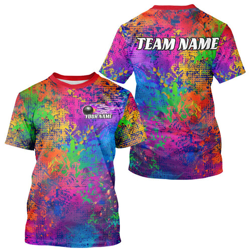 Custom Rainbow Colorful Bowling T-Shirts For Men, Bowling Team IPHW6788