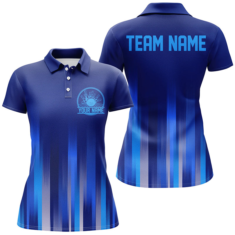 Custom Blue Bowling Shirts For Women, Bowling Logo Team Bowling Jerseys, Bowler Outfit IPHW5209